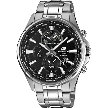 CASIO EDIFICE   掌握世界三眼賽車腕錶-銀X黑