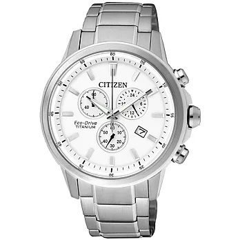 CITIZEN Eco-Drive  獅王霸者三眼時尚男錶-白X銀
