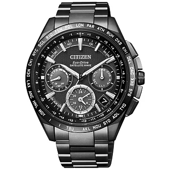 CITIZEN Eco-Drive  宇宙航道衛星對時鈦金屬腕錶-黑