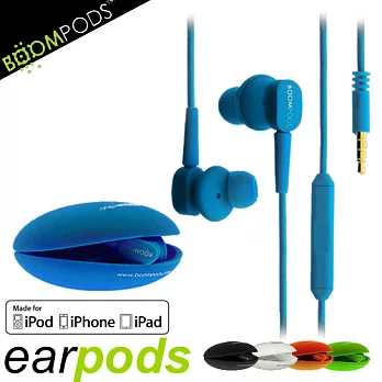 BOOMPODS earpods MFI Apple認證三鍵線控耳機-附捲線收納盒螢光藍