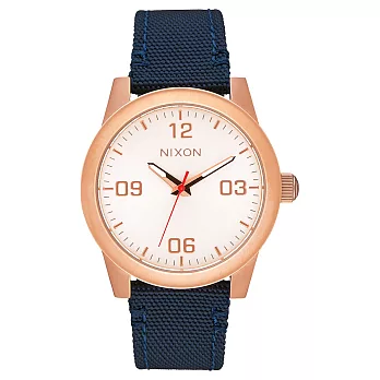 NIXON G.I NYLON  曠野風潮時尚運動腕錶-玫瑰金框藍-小-帆布+真皮帶