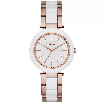 DKNY 曙光派對時尚陶瓷腕錶-白x雙材質錶帶