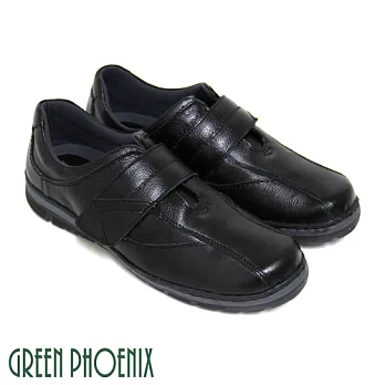 ◤Green Phoenix◥熟男專屬簡對稱剪裁沾黏式真皮平底休閒男皮鞋25.5黑色