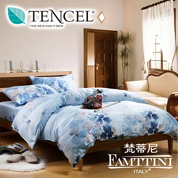 【梵蒂尼Famttini-戀香卉影.藍】雙人四件式頂級純正天絲兩用被床包組