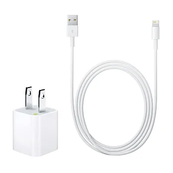 Apple iPhone/iPad 原廠5W USB 旅行充電器+Lightning 對 USB 連接線組(1公尺) (綠標-裸裝)單色