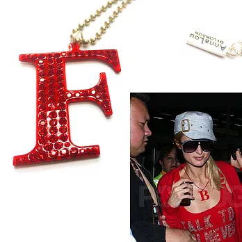 Anna Lou Of London 倫敦品牌 水晶字母項鍊 F 紅色X銀鍊