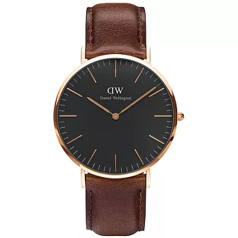 DW Daniel Wellington Classic Black 經典皮帶錶-DW00100125/40mm