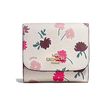 預購【COACH】立體LOGO花繪真皮折疊式短夾(白F55882)