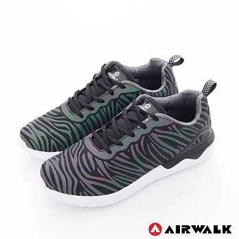 AIRWALK(女)- 黑勢力 黑底斑馬紋線超彈運動鞋6.5黑