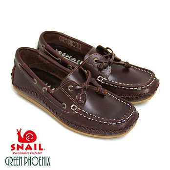 SNAIL蝸牛 豆豆底系列全真皮經典傳統帆船鞋35咖啡色