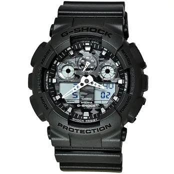 【CASIO】卡西歐 G-SHOCK系列 強悍迷彩潮流雙顯電子錶 (迷彩灰 GA-100CF-8A )