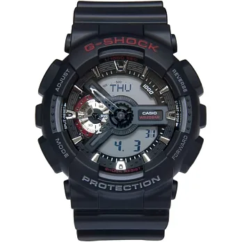 【CASIO】卡西歐 G-SHOCK系列 極簡機械感雙顯電子錶 (黑/紅 GA-110-1A )
