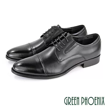 ◤Green Phoenix◥沉穩質感極簡線條綁帶全真皮尖頭皮鞋39黑色