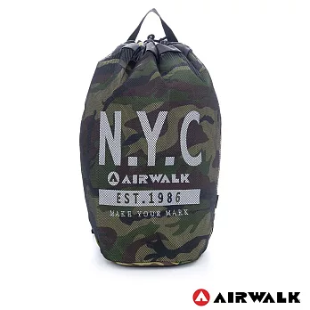 AIRWALK-N.Y.C. 網布尼龍大束口後背包A635321775綠迷彩