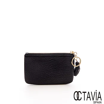 OCTAVIA 真皮 - 貼心勿語 羊皮鑰匙釦小流蘇萬用零錢包 - 不語黑