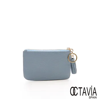 OCTAVIA 真皮 - 貼心勿語 羊皮鑰匙釦小流蘇萬用零錢包 -晴空藍