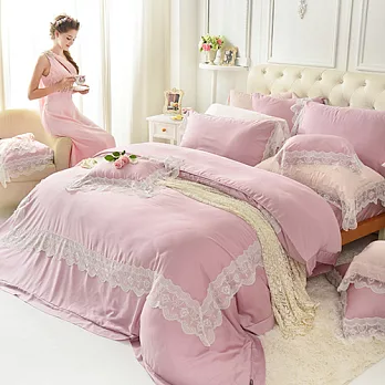 義大利La Belle《愛琴維納斯》雙人天絲蕾絲四件式防蹣抗菌舖棉兩用被床包組無粉膚