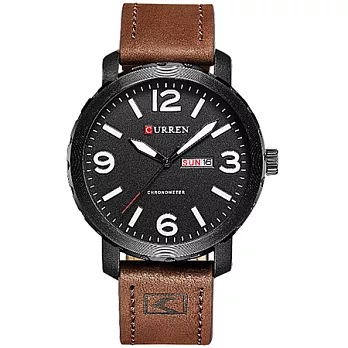 Watch-123 卡瑞恩8273-雙日曆大數字時標運動型男手錶 (2色任選)褐帶黑盤