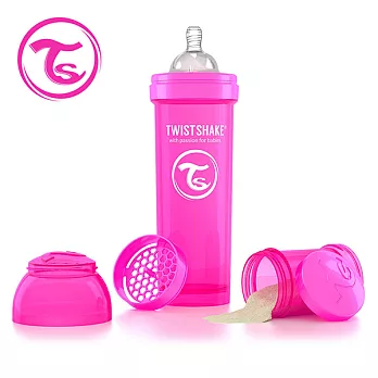【Twistshake】瑞典 時尚彩虹奶瓶 - 甜心粉330ml/ 奶嘴口徑1mm