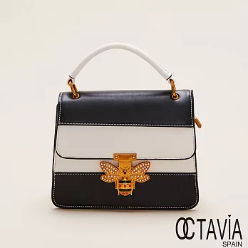 OCTAVIA 8 - 嗡嗡嗡 多色拼接蜜蜂磁釦時尚手提肩斜三用包 - 黑白黑