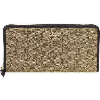COACH 勾線C LOGO文字飾牌拉鍊長夾(現貨+預購)卡其咖