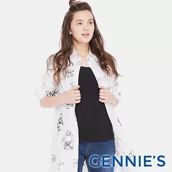 【Gennies專櫃】Gennies系列-隨性手繪風長版襯衫/洋裝M白