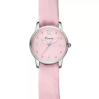 Kimio 金米歐 D5009M 氣質緞帶優雅指針鑲鑽女錶(隨機附贈緞帶)- 粉色