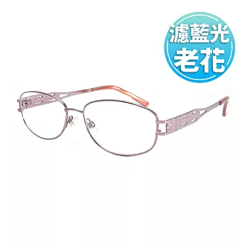 【KEL MODE 老花眼鏡】台灣製造 濾藍光質感金屬眼鏡#399玫瑰粉-150度