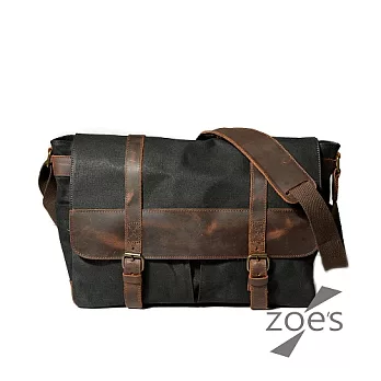 【Zoe s】東京漫步蠟染帆布X瘋馬皮郵差斜背包(紳士黑)