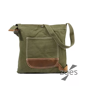 【Zoe s】東京漫步蠟染帆布X瘋馬皮隨身購物包(軍綠)