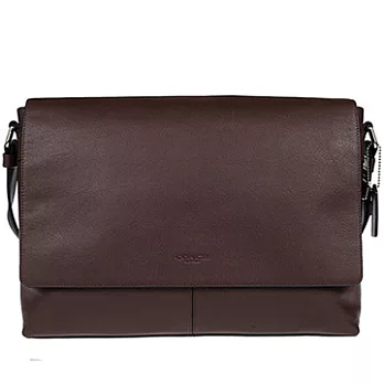 COACH 經典皮革翻蓋斜公事/電腦包-咖啡 (現貨+預購)咖啡