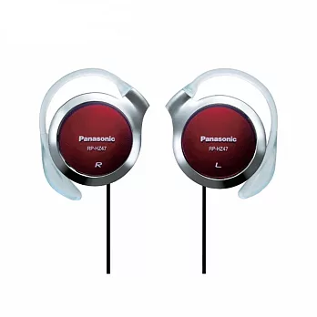 國際Panasonic超薄型stereo動立體聲耳掛式耳機RP-HZ47(強調舒適.訴求簡易裝戴;線長約1公尺但左右不等長)紅色 紅色
