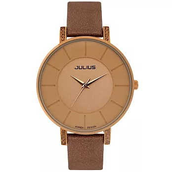 JULIUS聚利時 第一個微笑簡約設計大鏡面腕錶-三色/38mm咖啡色
