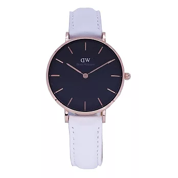 DW Daniel Wellington 經典中的獨特時尚優質皮革腕錶-黑面+玫瑰金/32mm-DW00100283