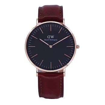 DW Daniel Wellington 經典中的珍貴收藏時尚優質皮革腕錶-淺咖啡+玫瑰金/40mm-DW00100124