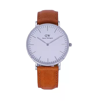 DW Daniel Wellington 經典中的獨特時尚優質麝香型咖啡皮革腕錶-銀殼/36mm-DW00100112