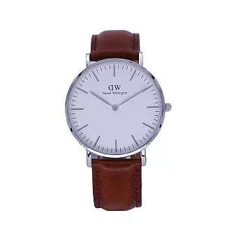 DW Daniel Wellington 經典中的珍貴收藏時尚優質皮革腕錶-淺咖啡+銀殼/36mm-DW00100052