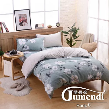 【喬曼帝Jumendi-花開綠意】台灣製活性柔絲絨雙人四件式被套床包組