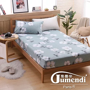 【喬曼帝Jumendi-花開綠意】台灣製活性柔絲絨加大三件式床包組
