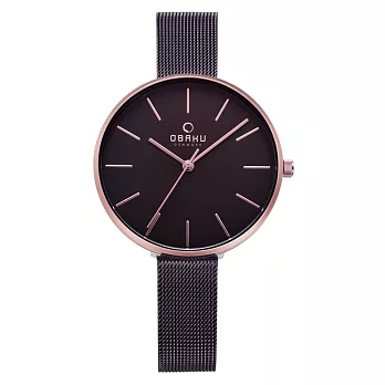 OBAKU 極簡風淑女腕錶-玫瑰金x棕色