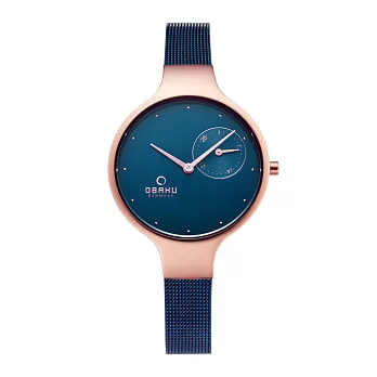 OBAKU 摩登女性奢華腕錶-藍色X玫瑰金-V201LDVLML