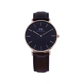 Daniel Wellington 經典中的珍貴收藏時尚優質皮革腕錶-深咖啡+玫瑰金/36mm-DW00100137