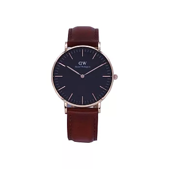 Daniel Wellington 經典中的珍貴收藏時尚優質皮革腕錶-淺咖啡+玫瑰金/36mm-DW00100136