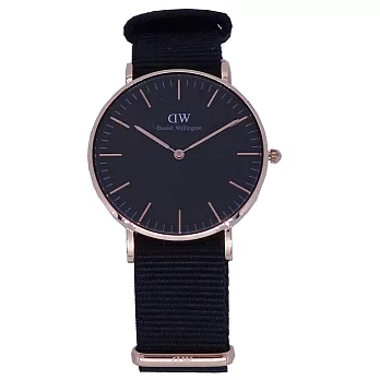 DW Daniel Wellington 經典中的珍貴收藏時尚優質腕錶-黑色帆布+玫瑰金/36mm-DW00100150