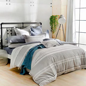 義大利La Belle 特大純棉防蹣抗菌吸濕排汗兩用被床包組-城市日光