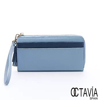 OCTAVIA 8 真皮 - 我的界線 手挽式 L 型拉鍊牛皮二用長夾 -藍線藍