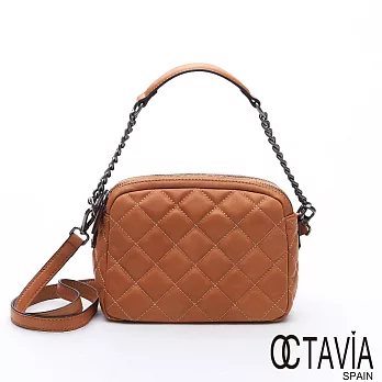 OCTAVIA 真皮 - 甜心甜心 大格紋羊皮雙層小方肩斜兩用包 -奶油棕