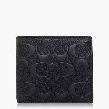 COACH 壓紋皮革 / 雙摺短夾(附零錢袋)_黑色