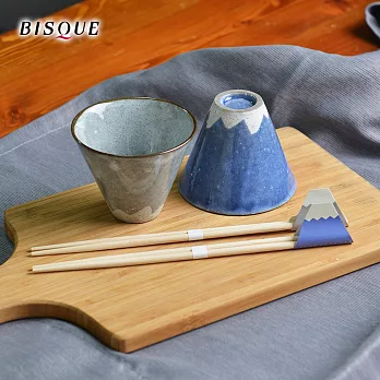 【日本BISQUE】富士山杯筷組(2杯2雙筷)-藍灰組