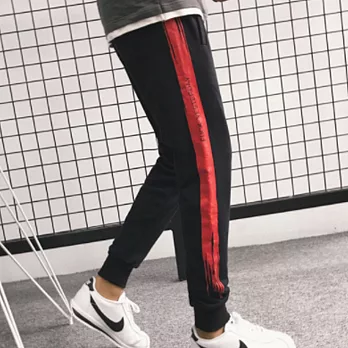 BuyGlasses 鬆緊抽繩縮口棉長褲 DL55611S黑紅